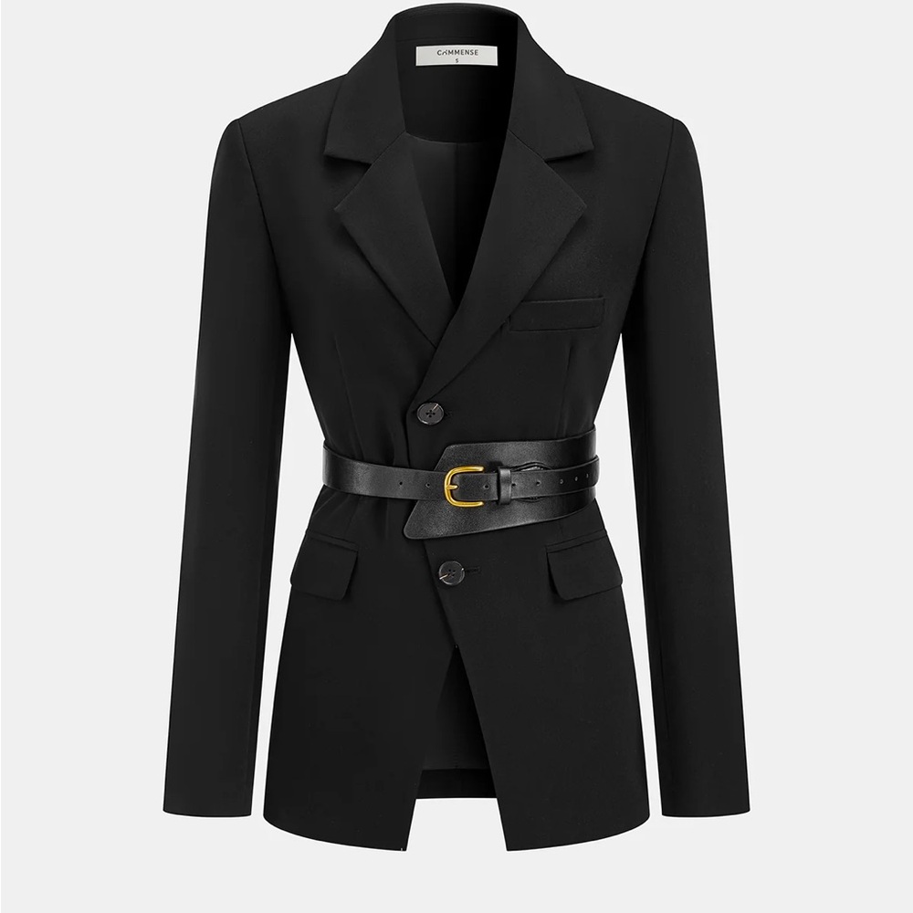 COMMENSE Black Belted Blazer — Size S — NWT